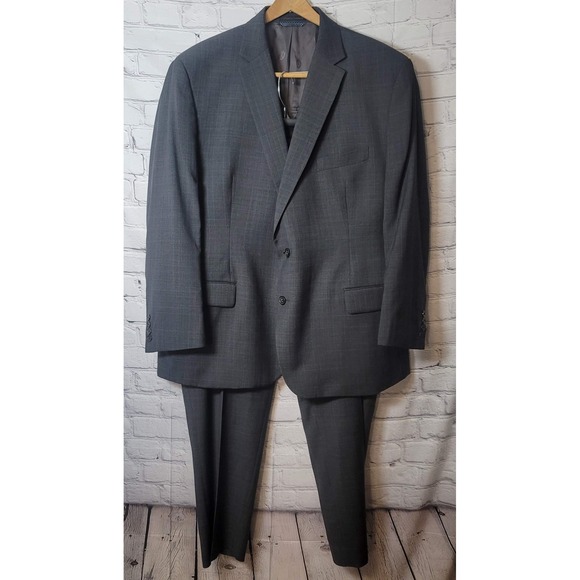 Lauren Ralph Lauren Suit Mens 48R Gray Plaid 2 Piece Wool Stretch 42x30 Business